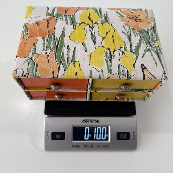 Vintage 1960s Jewelry Box 4-Drawer Orange Yellow Floral MCM Tulip Design 8x5 in - Picture 12 of 12
